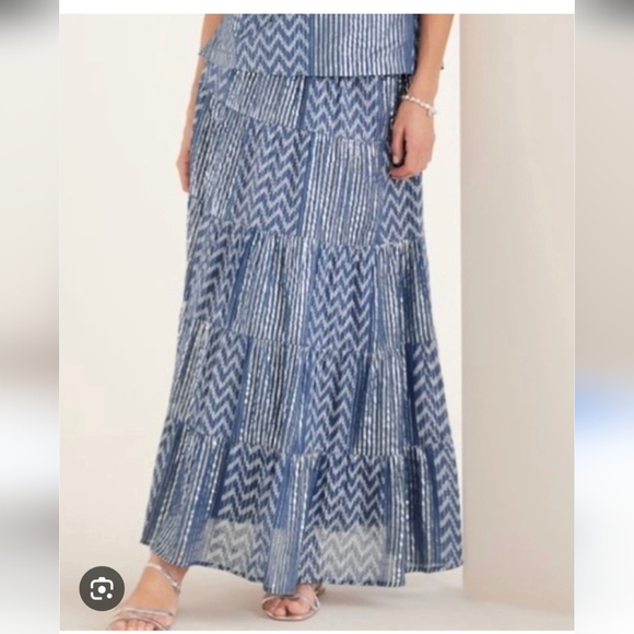 Soft Surroundings Dresses & Skirts - Soft Surroundings Blue White Chevron Tiered Maxi Skirt Boho Festival Vacation XL
